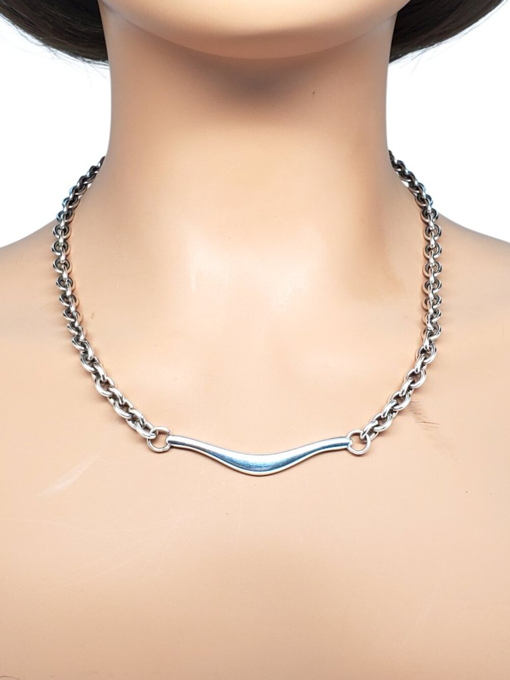 Rage Sterling Silver Wave Bar Rolo Chain Necklace 20" #24328